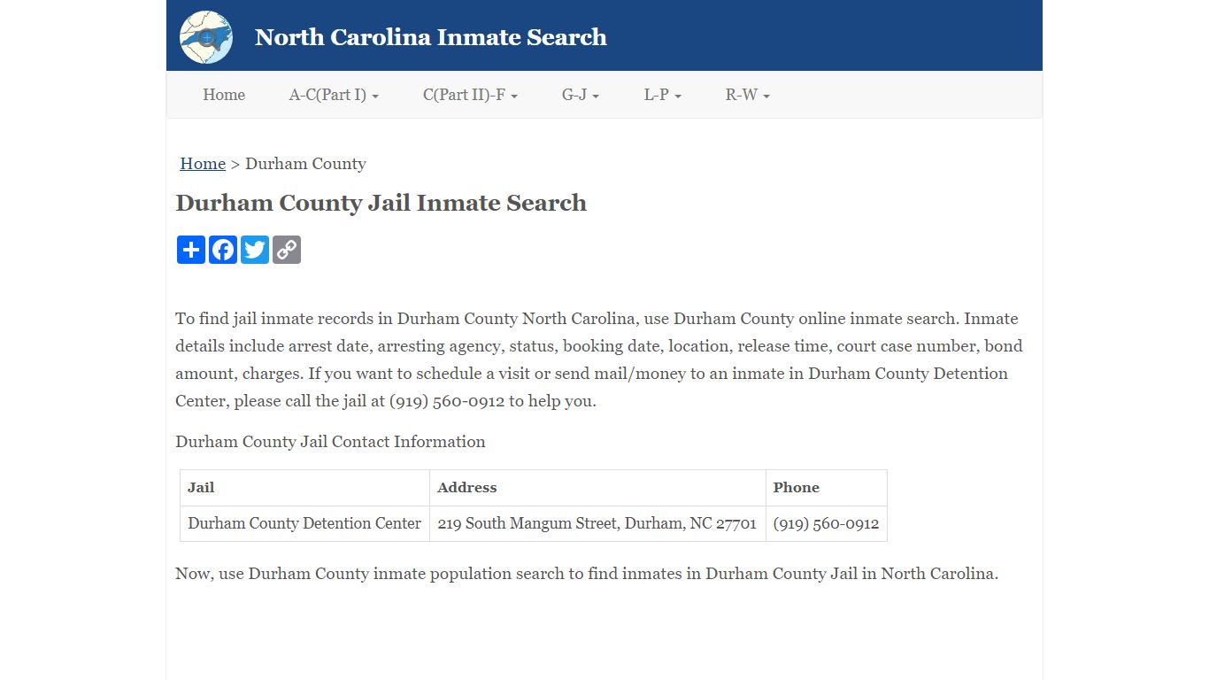 Durham County Jail Inmate Search