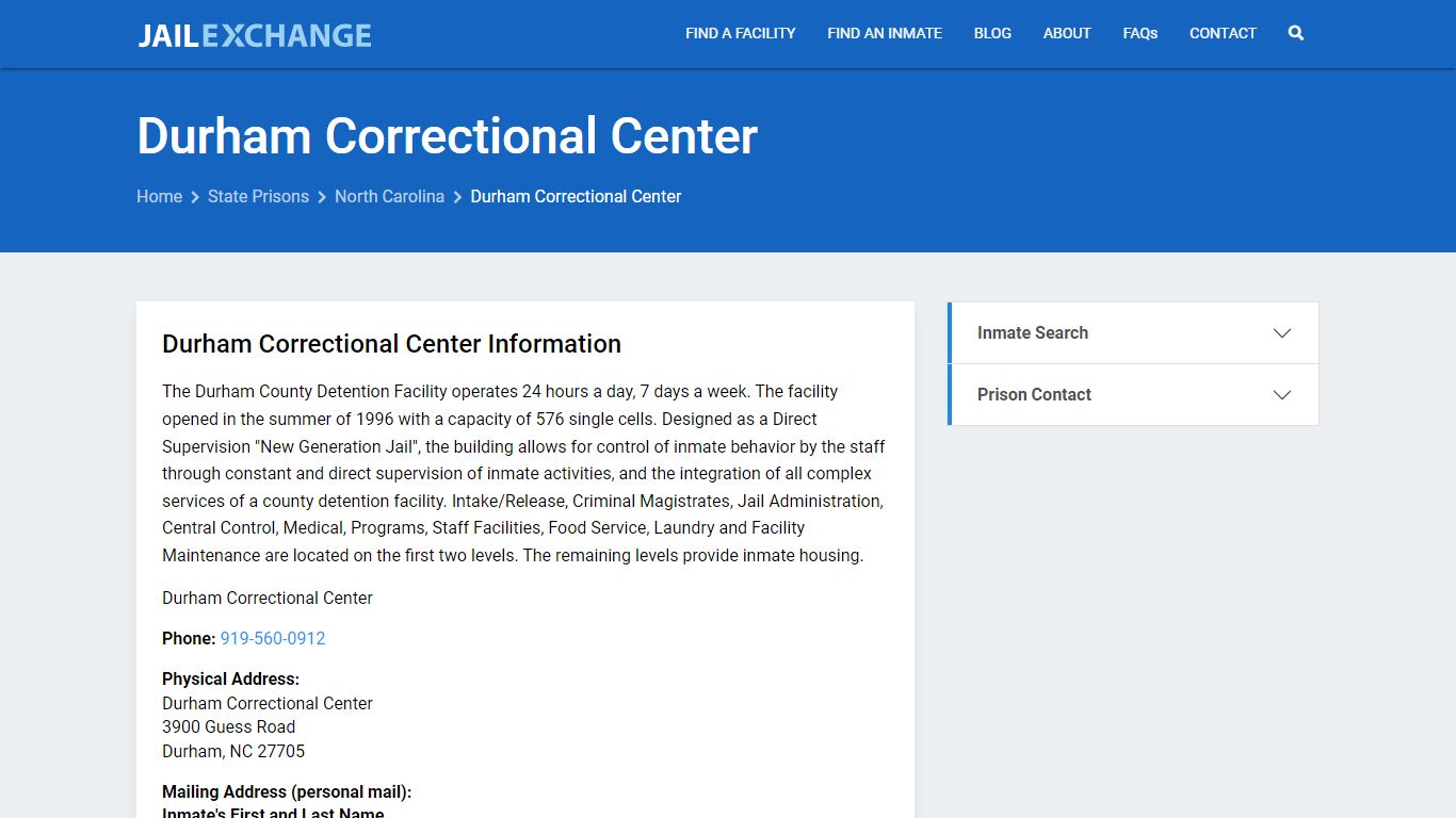 Durham Correctional Center Inmate Search, NC - Jail Exchange
